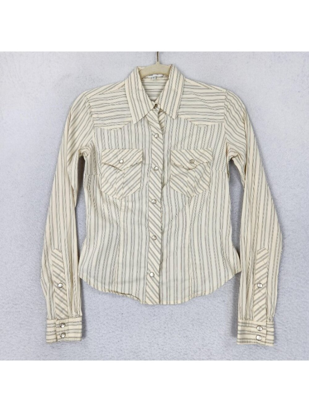 Vince Shirt Womens 2 Cream Striped Western Pearl Snap Long Sleeve Casual